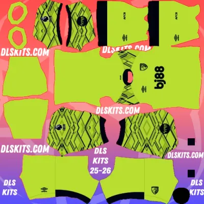 AFC Bournemouth 2025-26 Dream League Soccer Kits DLS 26 AFC Bournemouth Kit 2025-26 Goalkeeper Home Dream League Soccer Kits for DLS 25
