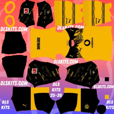 Borussia Dortmund Home Kit 2025-26 for Dream League Soccer Kits for DLS 25