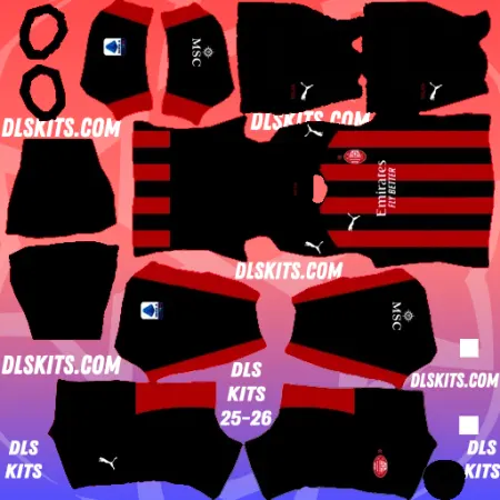 AC Milan 2025-26 Dream League Soccer Kits Serie A DLS 26 Home AC Milan 2025-26 Dream League Soccer Kits Serie A